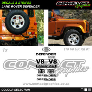 Contact Graphics Decals and Stripes Land Rover Defender 110 V8 UK Sticker Kit 1