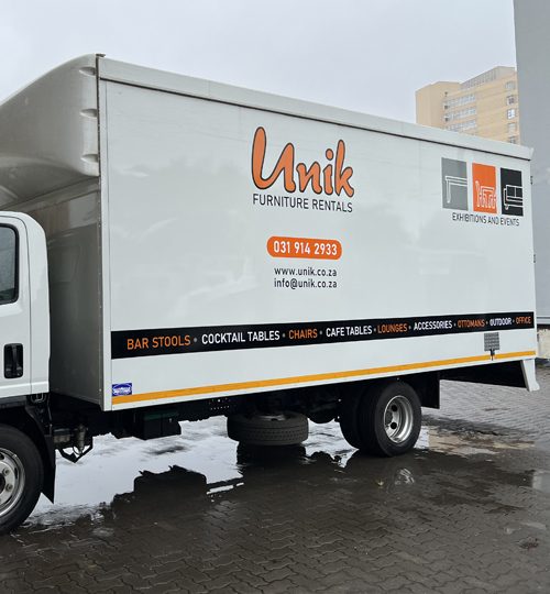 Contact Graphics Projects Vehicle Branding Unik Furniture Hire Isuzu Truck Durban South Africa